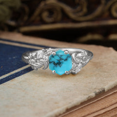 Fashion-Forward Hexagon Cut Natural Turquoise Engagement Ring - 4-Prong Nature-Inspired Design