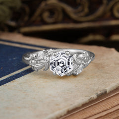 Fashion-Forward Hexagon Cut Natural Lab Diamond Engagement Ring - 4-Prong Nature-Inspired Design