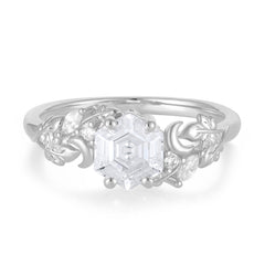Fashion-Forward Hexagon-Cut Moissanite Engagement Ring - 4-Prong Nature-Inspired Design