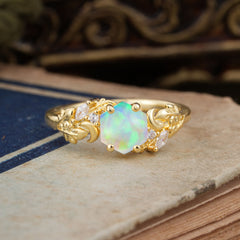 Fashion-Forward Kite-Cut Natural Opal Engagement Ring - 4-Prong Nature-Inspired Design