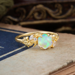 Fashion-Forward Kite-Cut Natural Opal Engagement Ring - 4-Prong Nature-Inspired Design