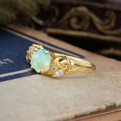 Fashion-Forward Kite-Cut Natural Opal Engagement Ring - 4-Prong Nature-Inspired Design