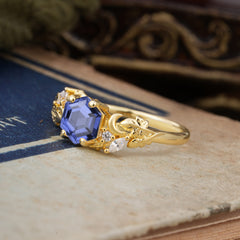 Fashion-Forward Hexagon Cut Natural Tanzanite Engagement Ring - 4-Prong Nature-Inspired Design