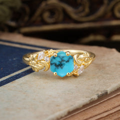 Fashion-Forward Hexagon Cut Natural Turquoise Engagement Ring - 4-Prong Nature-Inspired Design
