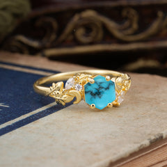 Fashion-Forward Hexagon Cut Natural Turquoise Engagement Ring - 4-Prong Nature-Inspired Design