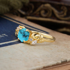 Fashion-Forward Hexagon Cut Natural Turquoise Engagement Ring - 4-Prong Nature-Inspired Design