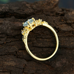 Fashion-Forward Hexagon-Cut Natural Moss Agate Engagement Ring - 4-Prong Nature-Inspired Design