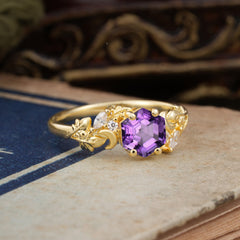 Fashion-Forward Hexagon Cut Natural Amethyst Engagement Ring - 4-Prong Nature-Inspired Design
