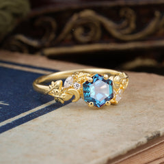 Fashion-Forward Hexagon Cut Natural Alexandrite Engagement Ring - 4-Prong Nature-Inspired Design