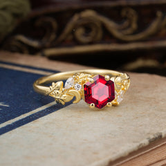 Fashion-Forward Kite-Cut Natural Ruby Engagement Ring - 4-Prong Nature-Inspired Design