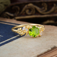 Fashion-Forward Hexagon Cut Natural Peridot Engagement Ring - 4-Prong Nature-Inspired Design