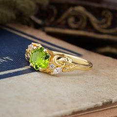 Fashion-Forward Hexagon Cut Natural Peridot Engagement Ring - 4-Prong Nature-Inspired Design