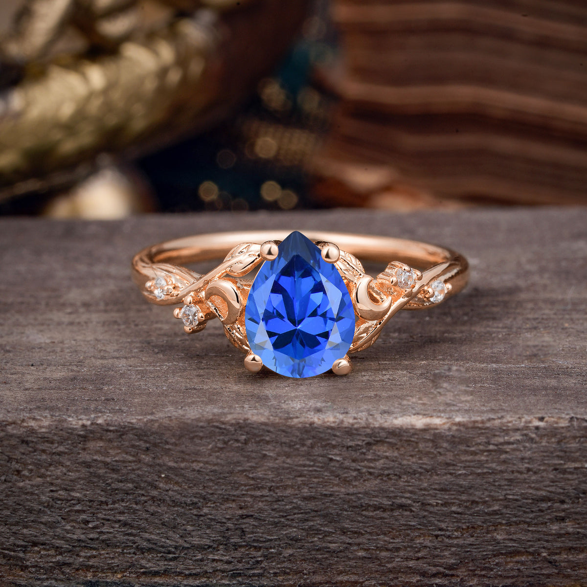Vintage Minimalist 4-Prong Pear-Cut Sapphire Engagement Ring - Romalar Jewelry