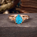 Vintage Minimalist 4-Prong Pear-Cut Turquoise Engagement Ring - Romalar Jewelry