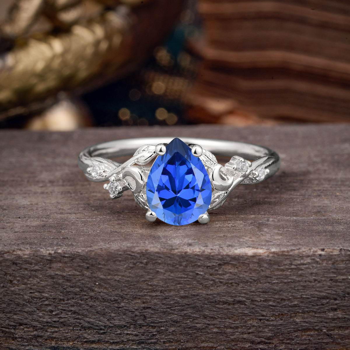 Vintage Minimalist 4-Prong Pear-Cut Sapphire Engagement Ring - Romalar Jewelry
