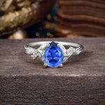 Vintage Minimalist 4-Prong Pear-Cut Sapphire Engagement Ring - Romalar Jewelry