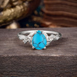 Vintage Minimalist 4-Prong Pear-Cut Turquoise Engagement Ring - Romalar Jewelry