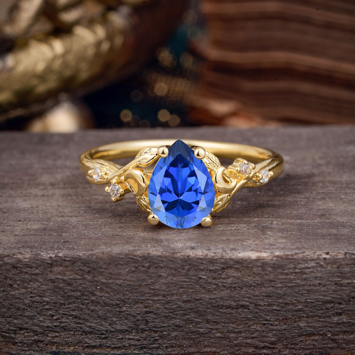 Vintage Minimalist 4-Prong Pear-Cut Sapphire Engagement Ring - Romalar Jewelry