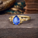 Vintage Minimalist 4-Prong Pear-Cut Sapphire Engagement Ring - Romalar Jewelry