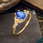 Vintage Minimalist 4-Prong Pear-Cut Sapphire Engagement Ring - Romalar Jewelry