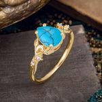 Vintage Minimalist 4-Prong Pear-Cut Turquoise Engagement Ring - Romalar Jewelry