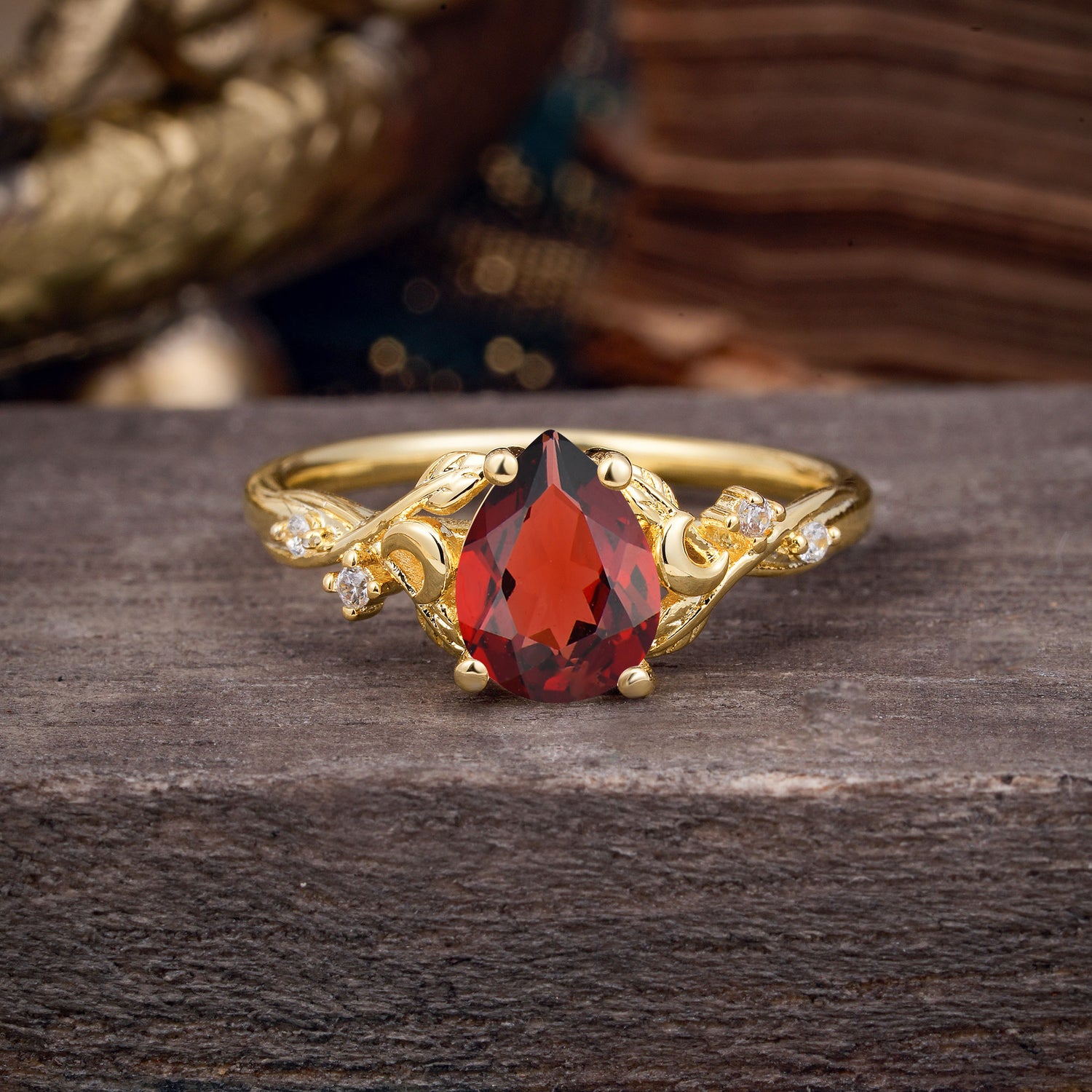 Vintage Minimalist 4-Prong Pear-Cut Garnet Engagement Ring