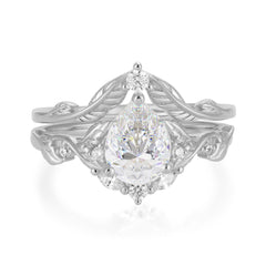 Nature-Inspired 3-Prong Tear-Cut Moissanite Engagement Ring Set