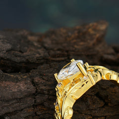 Nature-Inspired 3-Prong Tear-Cut Moissanite Engagement Ring Set