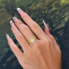 Nature-Inspired 3-Prong Tear-Cut Moissanite Engagement Ring Set