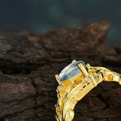 Nature-Inspired 3-Prong Tear-Cut Natural Moss Agate Engagement Ring Set