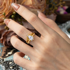 Nature-Inspired 3-Prong Tear-Cut Lab Diamond Engagement Ring Set