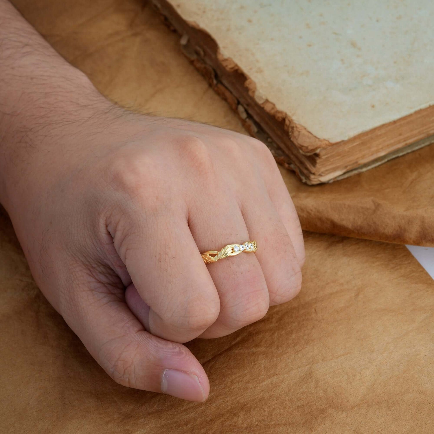 Vintage Nature Inspired Round Cut Mens Moissanite Wedding Rings