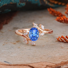 Nature-Inspired 6-Prong Oval Cut Sapphire Engagement Ring