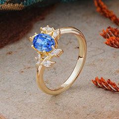 Nature-Inspired 6-Prong Oval Cut Sapphire Engagement Ring
