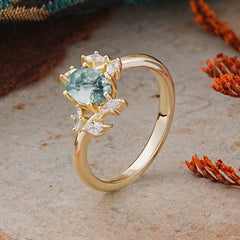 Nature-Inspired 6-Prong Oval Cut Moss Agate Engagement Ring