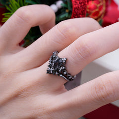 Halloween Limited-Crescent Moon | Coffin Cut Black Rutilated Quartz Ring Set