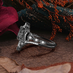 Halloween Limited-Crescent Moon | Coffin Cut Black Rutilated Quartz Ring Set