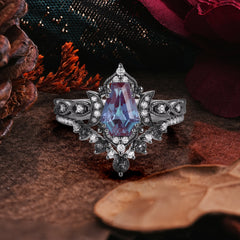 Halloween Limited-Crescent Moon | Coffin Cut Black Rutilated Quartz Ring Set