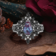 Halloween Limited-Crescent Moon | Coffin Cut luxurious Black Rutilated Quartz Black Ring Set