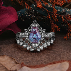 Halloween Limited-Crescent Moon | Coffin Cut luxurious Black Rutilated Quartz Black Ring Set