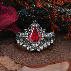 Halloween Limited-Crescent Moon | Coffin Cut luxurious Black Rutilated Quartz Black Ring Set