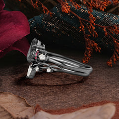 Halloween Limited-Crescent Moon | Gothic Coffin Cut Black Rutilated Quartz Ring Set