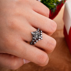 Halloween Limited-Crescent Moon | Gothic Pear Cut Black Rutilated Quartz Ring Set