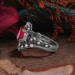 Halloween Limited-Crescent Moon | Gothic Pear Cut Black Rutilated Quartz Ring Set