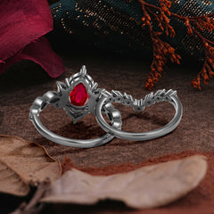 Halloween Limited-Crescent Moon | Gothic Pear Cut Black Rutilated Quartz Ring Set