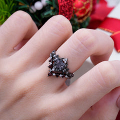 Halloween Limited-Crescent Moon | Gothic Heart Cut Black Rutilated Quartz Ring Set