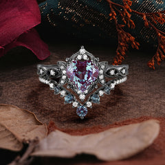 Halloween Limited-Crescent Moon | Gothic Heart Cut Black Rutilated Quartz Ring Set