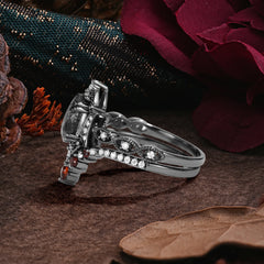 Halloween Limited-Crescent Moon | Luxury Pear Cut Black Rutilated Quartz Ring Set