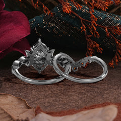 Halloween Limited-Crescent Moon | Luxury Pear Cut Black Rutilated Quartz Ring Set