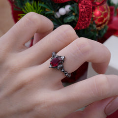 Halloween Limited-Crescent Moon | Exquisite Coffin Cut Black Rutilated Quartz Ring Set